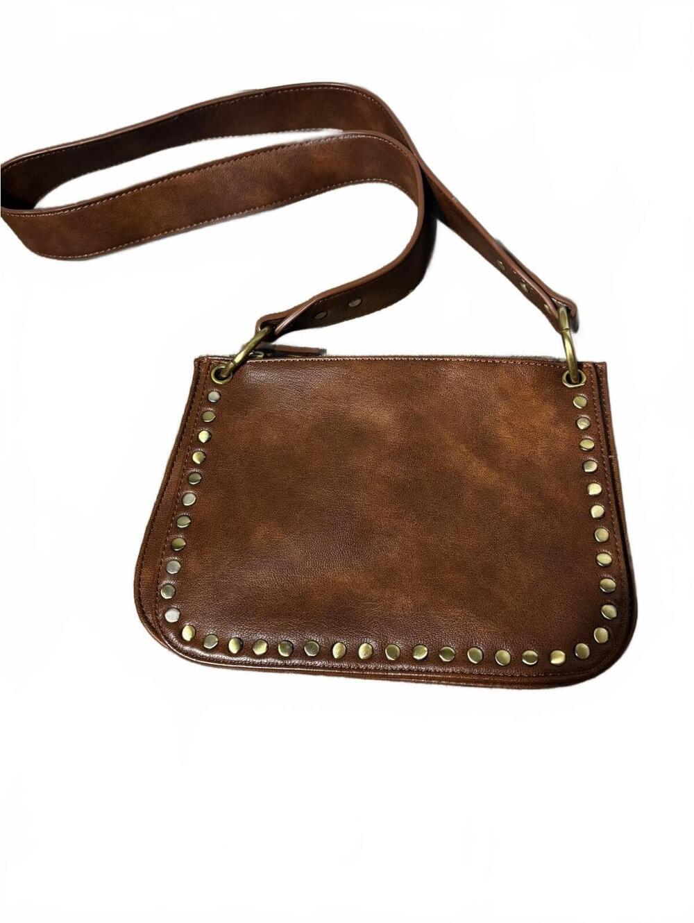 Anthropologie Brown Shoulder Bag with Stud Detail